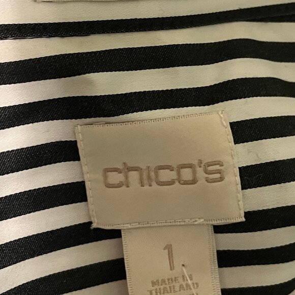 Chico's Black and White Striped No Iron Blouse Size 1 - Picture 4 of 7